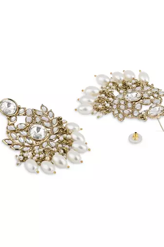 traditional kundan pearl chandbali earrings