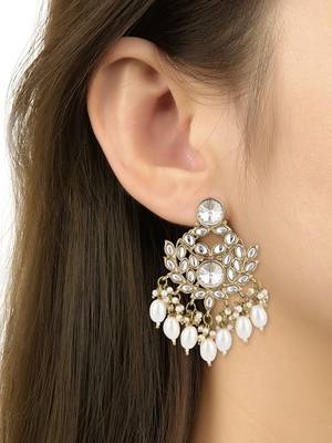 traditional kundan pearl chandbali earrings 4