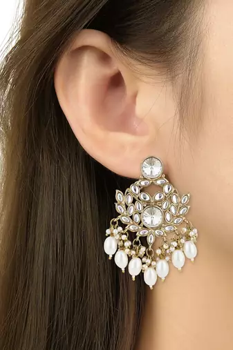 traditional kundan pearl chandbali earrings
