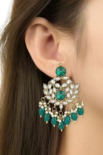traditional kundan pearl chandbali earrings