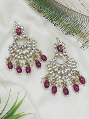 traditional white kundan pearl handcrafted dangle chandbali earrings ethnic jewellery 1
