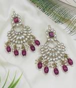 traditional white kundan pearl handcrafted dangle chandbali earrings ethnic jewellery