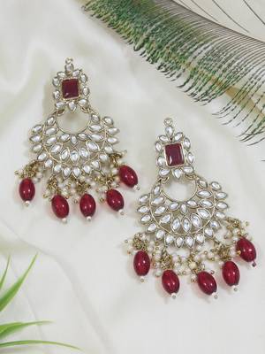 traditional kundan pearl handcrafted dangle chandbali earrings ethnic jewellery 1