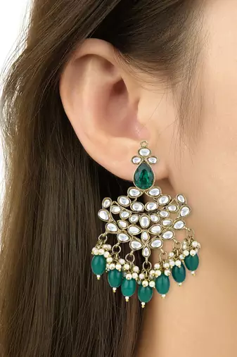 traditional kundan pearl chandbali earrings