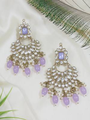 traditional white kundan pearl handcrafted dangle chandbali earrings ethnic jewellery 1