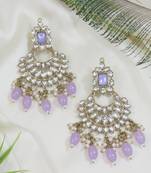 traditional white kundan pearl handcrafted dangle chandbali earrings ethnic jewellery