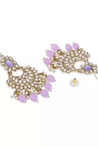 traditional white kundan pearl handcrafted dangle chandbali earrings ethnic jewellery