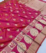 Koram Rani Pink Banarasi silk blend And Zari Weaving Designer Saree With Blouse For Women