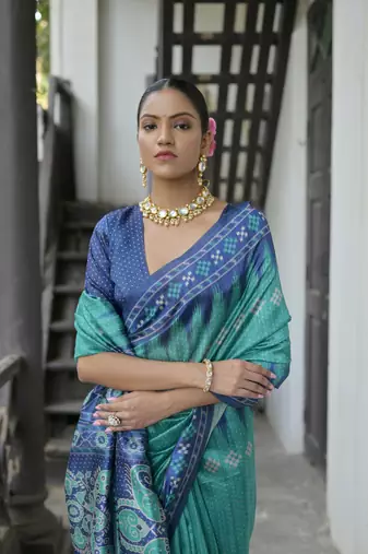 Rama Tussar silk blend Printed Saree Festive Wear