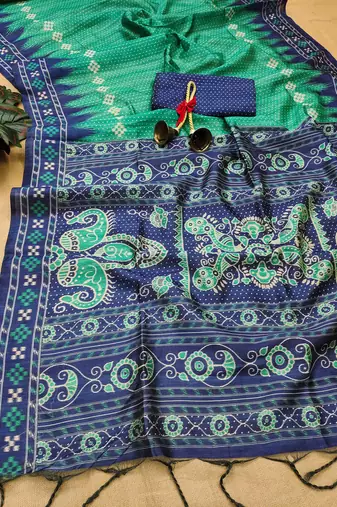 Rama Tussar silk blend Printed Saree Festive Wear