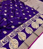 Koram Blue Banarasi silk blend And Zari Weaving Designer Saree With Blouse For Women
