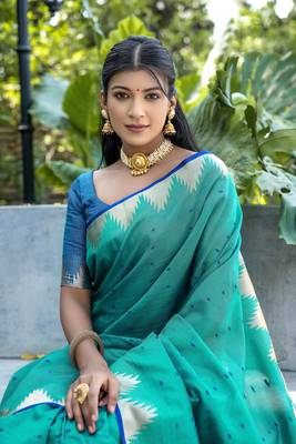 Rama Tussar silk blend Bandhani Style Saree Festive Wear 3