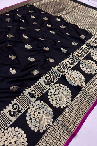 Koram Black Banarasi silk blend And Zari Weaving Designer Saree With Blouse For Women