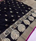 Koram Black Banarasi silk blend And Zari Weaving Designer Saree With Blouse For Women