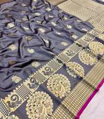 Koram Grey Banarasi silk blend And Zari Weaving Designer Saree With Blouse For Women