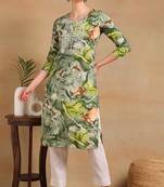 Women green printed cotton kurti