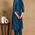 Women navy blue embroidered silk kurta