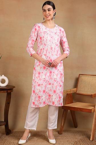 Women white printed cotton kurti
