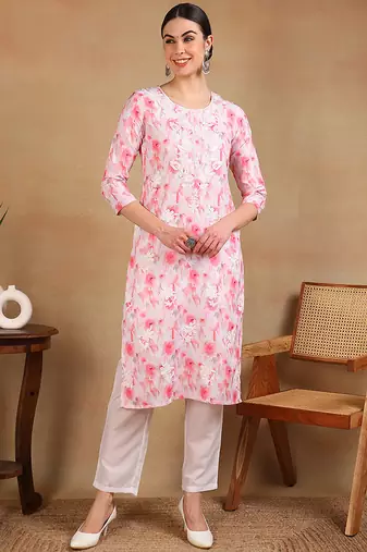 Women white printed cotton kurti
