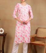 Women white printed cotton kurti