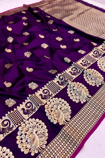 Koram Purple Banarasi silk blend And Zari Weaving Designer Saree With Blouse For Women