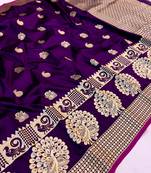 Koram Purple Banarasi silk blend And Zari Weaving Designer Saree With Blouse For Women