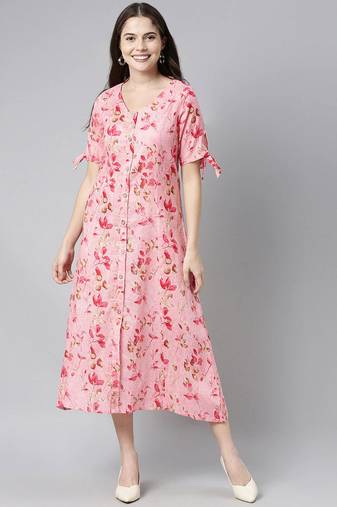Women pink printed cotton kurti
