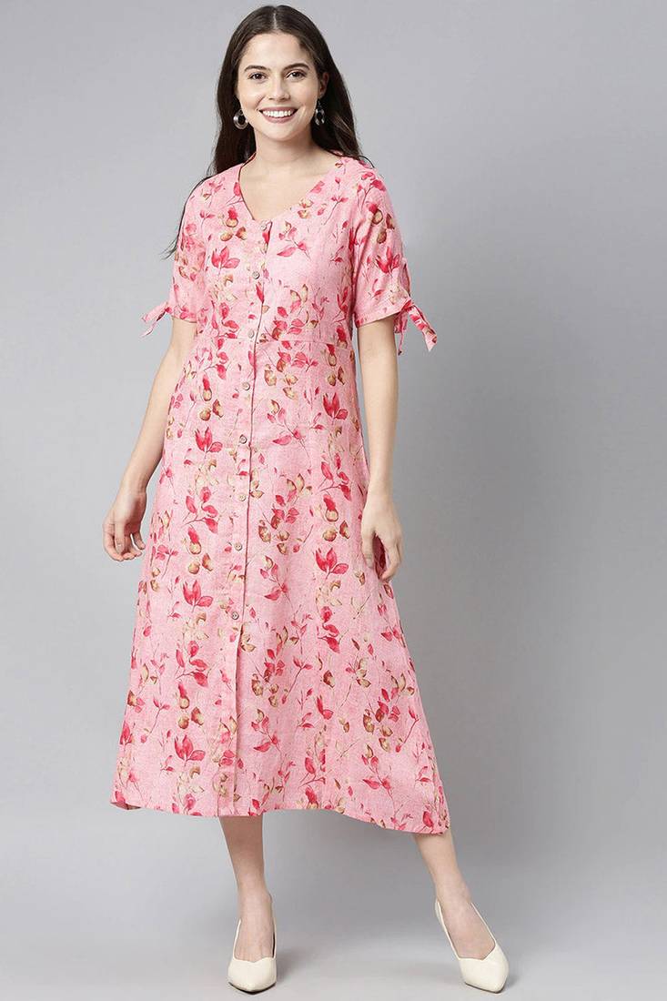 Women pink printed cotton kurti
