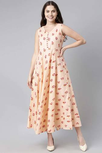 Women peach printed cotton kurti