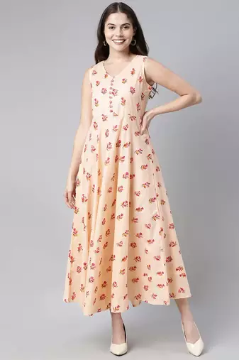 Women peach printed cotton kurti