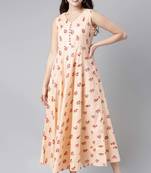 Women peach printed cotton kurti