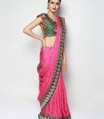Pink Crepe Jacquard Embroidered Festive Wear Saree with Blouse piece