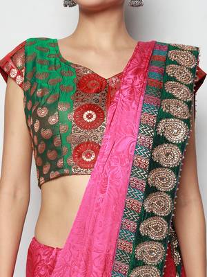 Pink Crepe Jacquard Embroidered Festive Wear Saree with Blouse piece 3