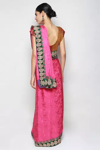 Pink Crepe Jacquard Embroidered Festive Wear Saree with Blouse piece
