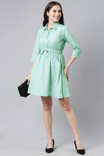 Women green printed crepe short kurta