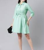 Women green printed crepe short kurta