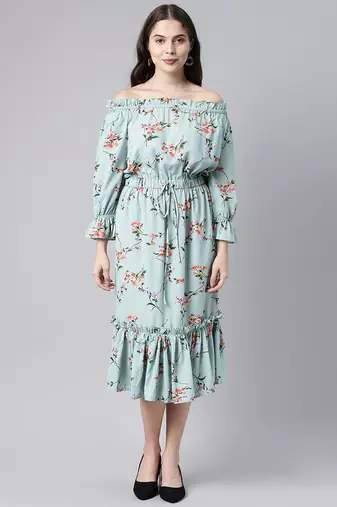 Women blue printed crepe kurta