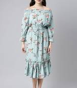 Women blue printed crepe kurta