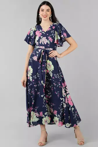 Women purple printed georgette kurta