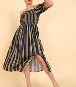 Women navy blue printed polyester kurta