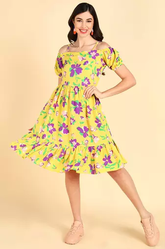 Women yellow printed georgette kurta