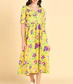 Women yellow printed georgette kurta