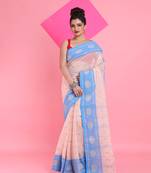 Cream Pure Cotton Tant Saree With Woven Designs Without Blouse