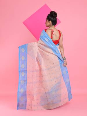 Cream Pure Cotton Tant Saree With Woven Designs Without Blouse 3
