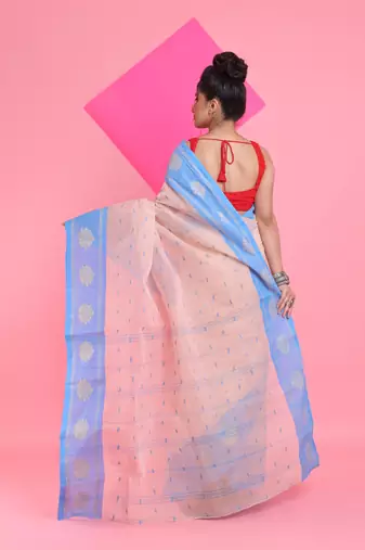 Cream Pure Cotton Tant Saree With Woven Designs Without Blouse