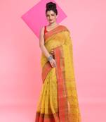 Mustard Pure Cotton Tant Saree With Woven Designs Without Blouse