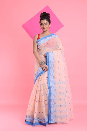 Off White Pure Cotton Tant Saree With Woven Designs Without Blouse