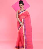 Fuchsia Pure Cotton Tant Saree With Woven Designs Without Blouse
