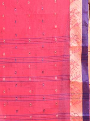 Fuchsia Pure Cotton Tant Saree With Woven Designs Without Blouse 4