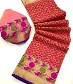 Koram Purple Cotton Silk And  Printed Design Sareee With Blouse For Women
